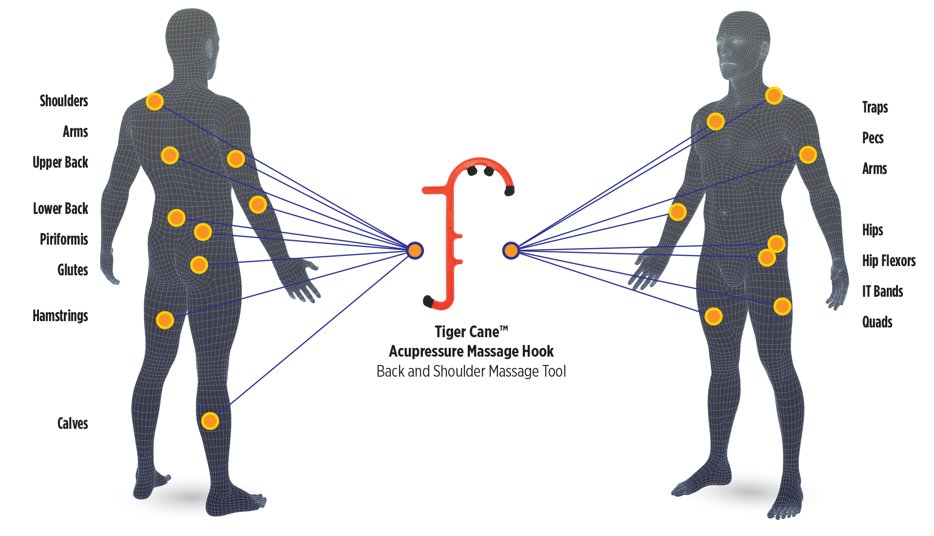 BodyChart_TigerCane_Orange2 Tiger Cane Acupressure Massage Hook Body Chart