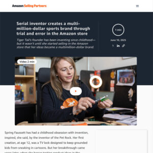 Serial inventor creates a multi-million-dollar sports brand through trial and error in the Amazon store Tiger Tail’s founder has been inventing since childhood—but it wasn’t until she started selling in the Amazon store that her ideas became a multimillion-dollar brand.