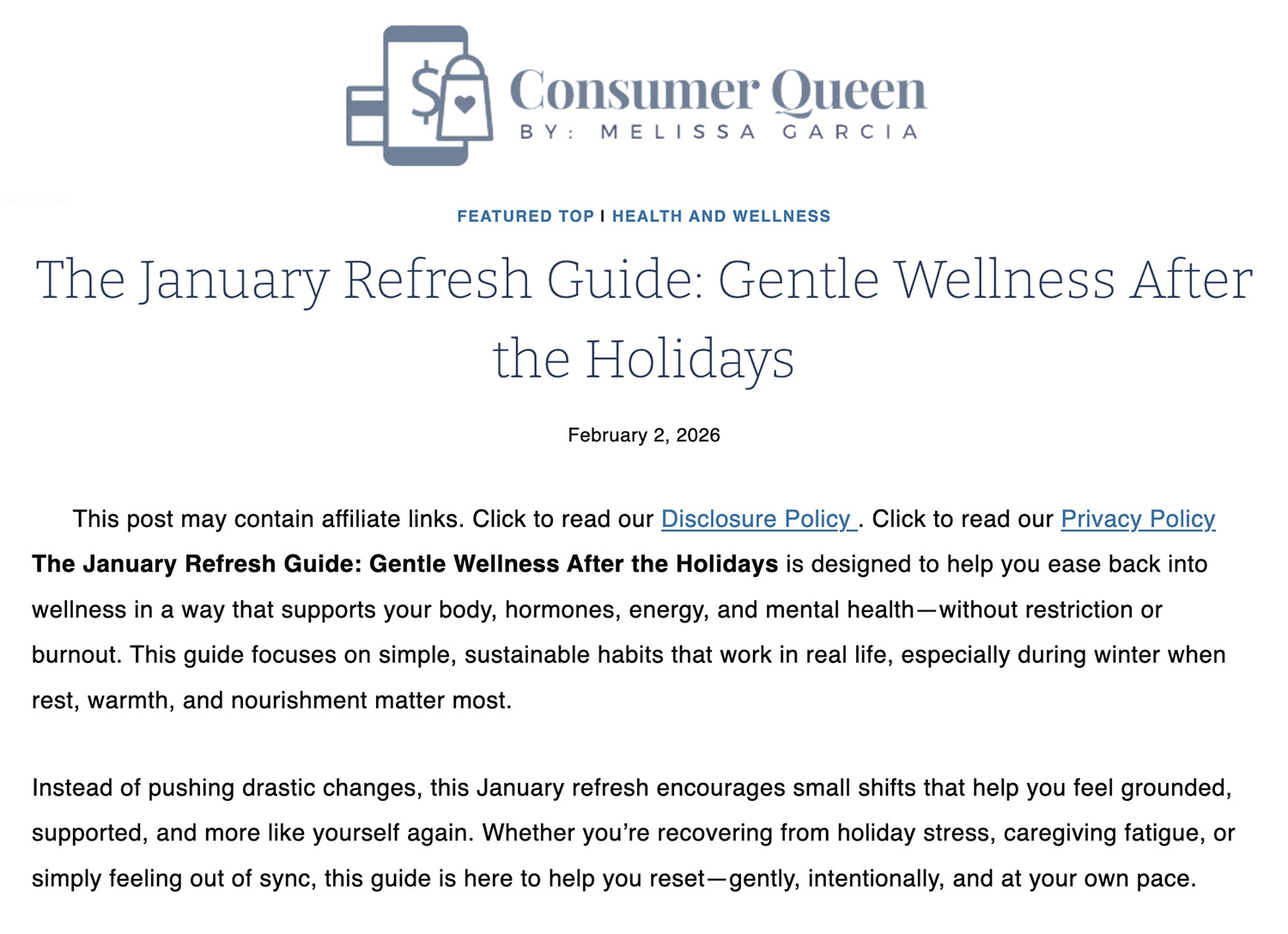 The January Refresh Guide: Gentle Wellness After the Holidays is designed to help you ease back into wellness in a way that supports your body, hormones, energy, and mental health—without restriction or burnout. This guide focuses on simple, sustainable habits that work in real life, especially during winter when rest, warmth, and nourishment matter most. Instead of pushing drastic changes, this January refresh encourages small shifts that help you feel grounded, supported, and more like yourself again. Whether you’re recovering from holiday stress, caregiving fatigue, or simply feeling out of sync, this guide is here to help you reset—gently, intentionally, and at your own pace.